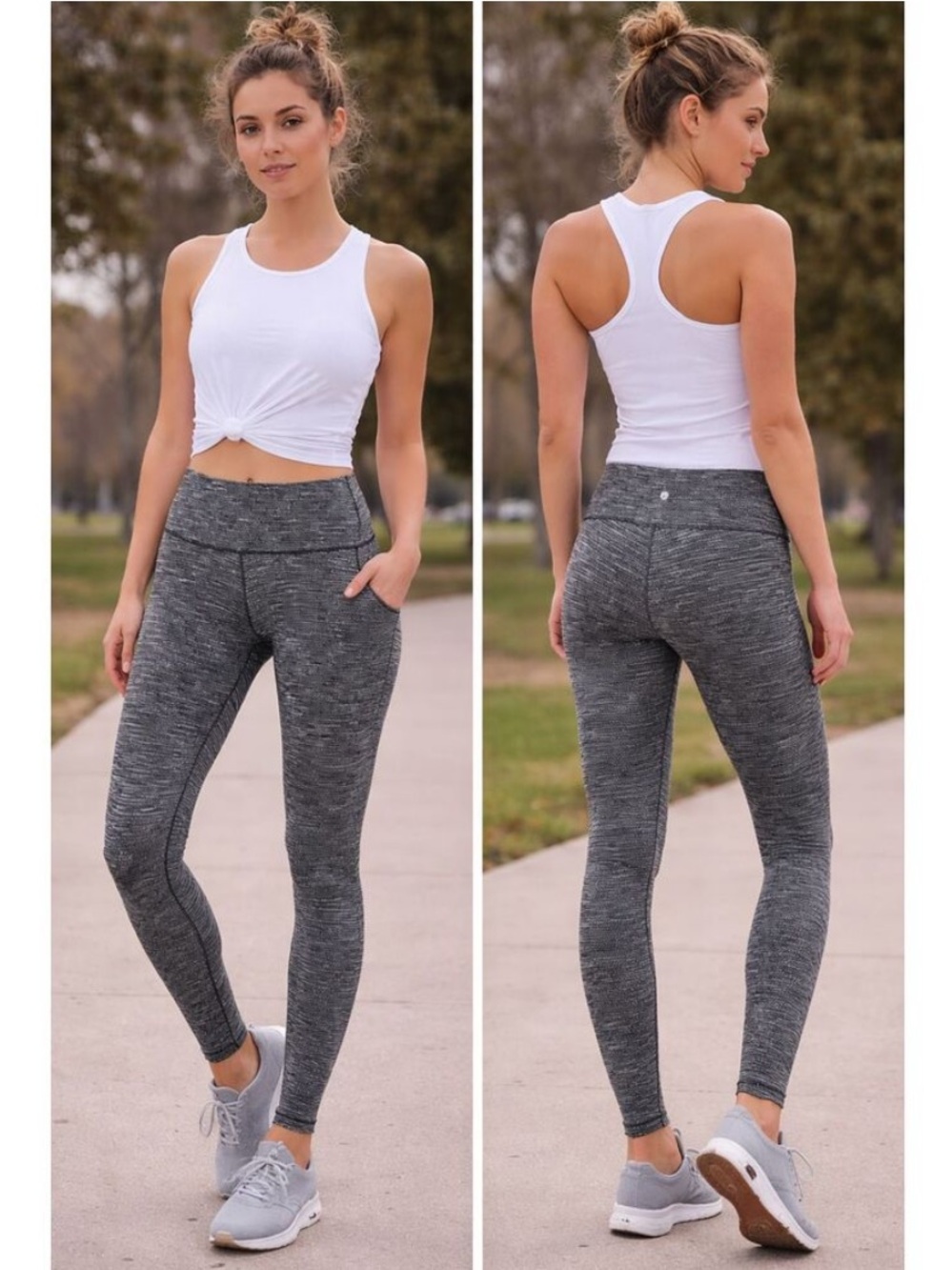 🩶🖤LULULEMON Wunder Under Size 10, 28" Long Variegated Heathered Black LIKE NEW!